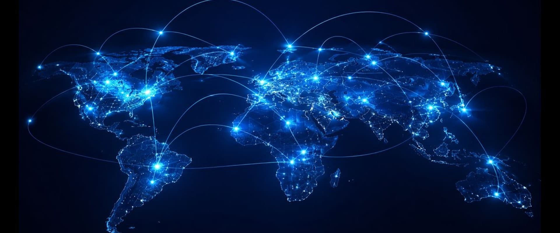 Digital world map with glowing global network connections
