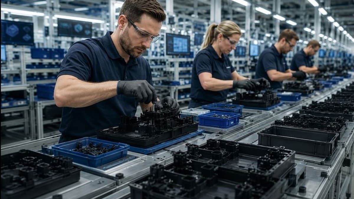Automotive parts assembly on a production line