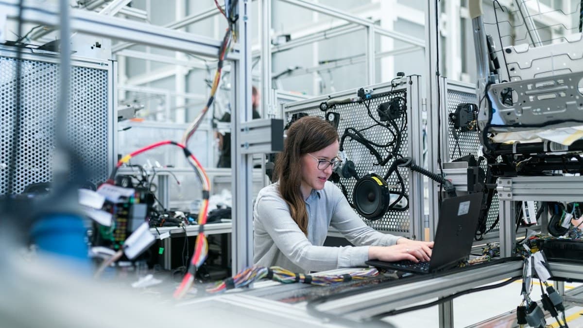 Engineer inspecting automotive parts for quality control
